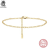 925 Silver Paper Clip Chain Anklet 14K Plated for Women Birthday Gift