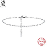 925 Silver Paper Clip Chain Anklet 14K Plated for Women Birthday Gift