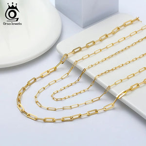 925 Silver Paperclip Chain Necklace 14k Plated Men Women Jewelry