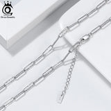 925 Silver Paperclip Link Chain Necklace Hammered Design