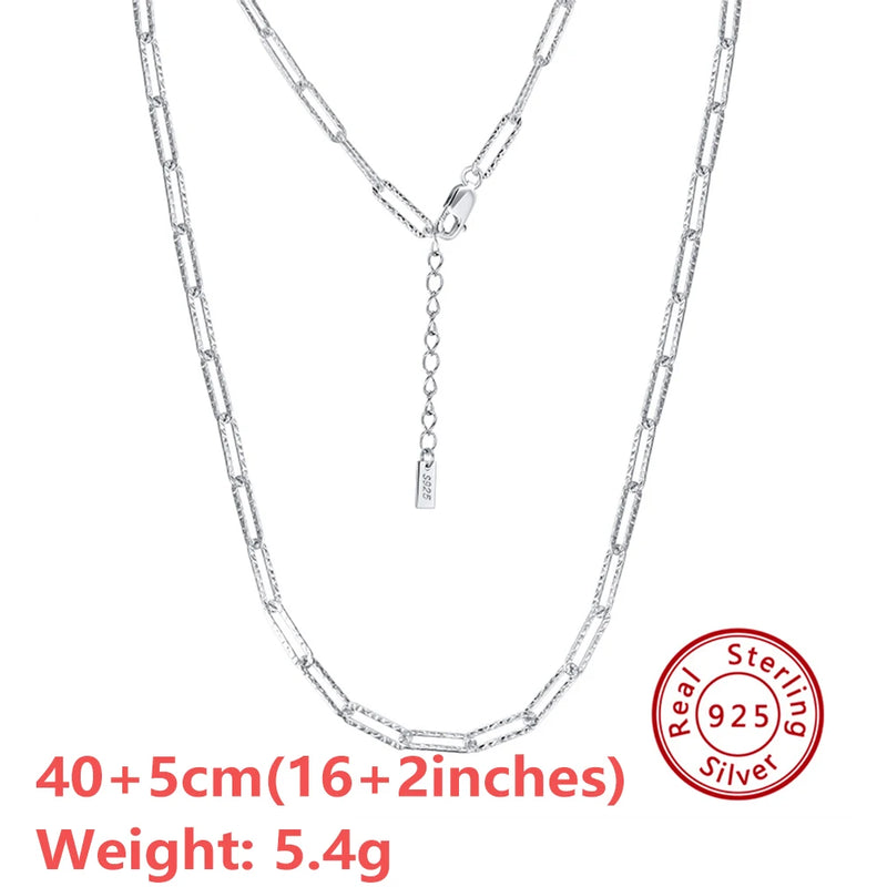 925 Silver Paperclip Link Chain Necklace Hammered Design