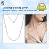 925 Silver Paperclip Link Chain Necklace Hammered Design