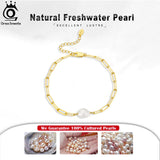 925 Silver Paperclip Vintage Chain Bracelet with Baroque Pearl