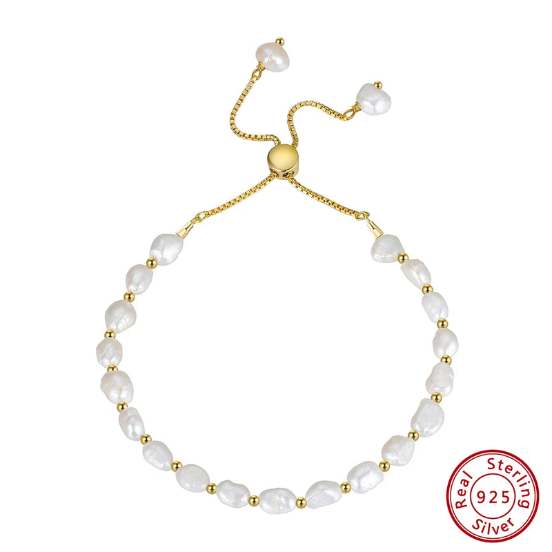 925 Sterling Silver Pearl Bracelet 14K Dainty Jewelry