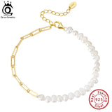 925 Silver Pearl Bracelet for Women Girls Vintage Clip Chain Jewelry