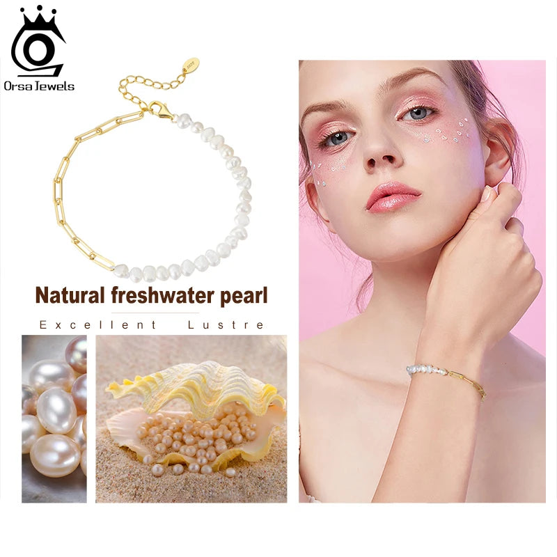 925 Silver Pearl Bracelet for Women Girls Vintage Clip Chain Jewelry