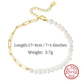 925 Silver Pearl Bracelet for Women Girls Vintage Clip Chain Jewelry