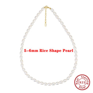 925 Silver Pearl Choker Necklace 5-6mm Freshwater Pearl Chain for Women GPN26