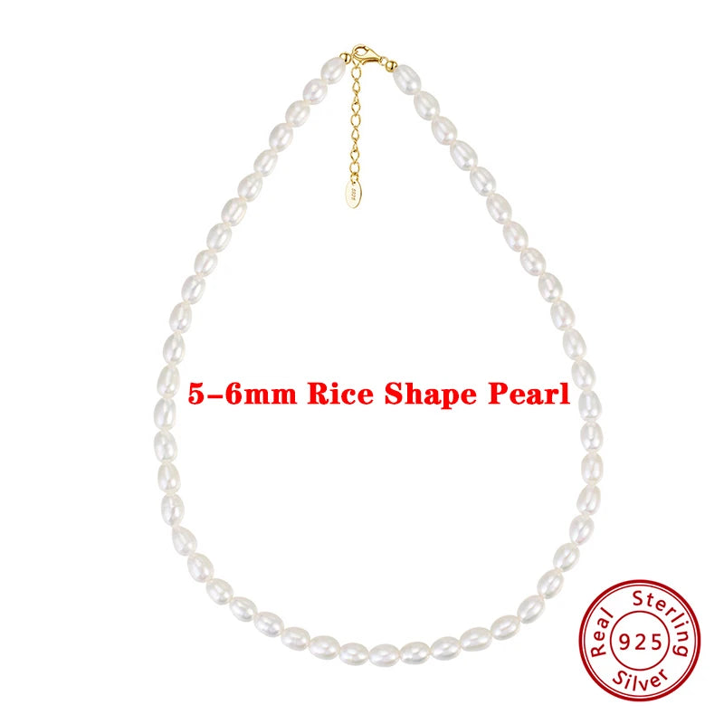 925 Silver Pearl Choker Necklace 5-6mm Freshwater Pearl Chain for Women GPN26