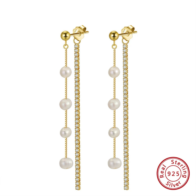 925 Silver Pearl Dangle Earrings for Women Teen Long Earrings