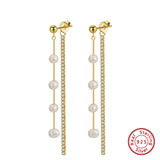 925 Silver Pearl Dangle Earrings for Women Teen Long Earrings