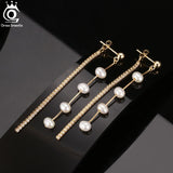 925 Silver Pearl Dangle Earrings for Women Teen Long Earrings