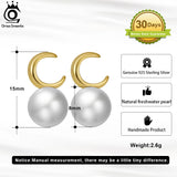 Moon Shape Sterling Silver Pearl Stud Earrings for Women GPE30