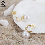 Moon Shape Sterling Silver Pearl Stud Earrings for Women GPE30