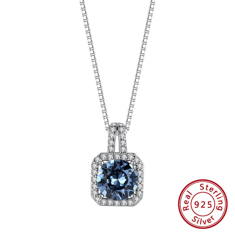 925 Silver Pendant Necklace Austrian Crystal Stone Women Silver Jewelry
