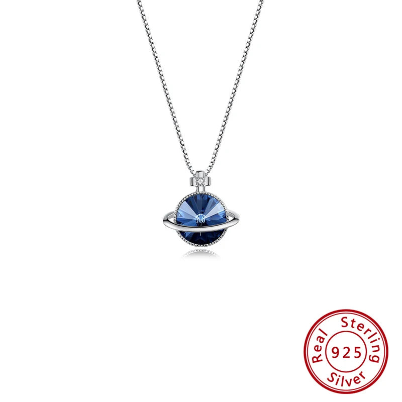 925 Sterling Silver Dark Crystal Stone Necklace for Women