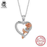 925 Sterling Silver Rose Heart Pendant Necklace Valentines Gift