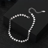 925 Silver Round Plate Chain Anklets for Women Foot Bracelet Ankle Straps