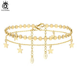 925 Sterling Silver Round Plate & Cable Chain Anklets for Women