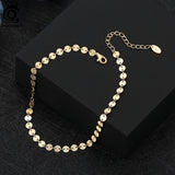 925 Sterling Silver Round Plate & Cable Chain Anklets for Women