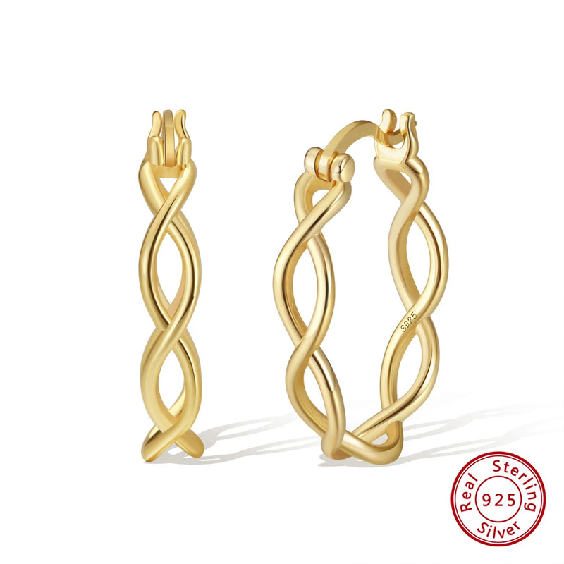 925 Silver Geometric Rose Plated Hoop Earrings for Women