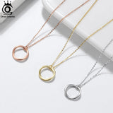 925 Sterling Silver Round Pendant Necklace Circle Dangle Necklace 14K Plated