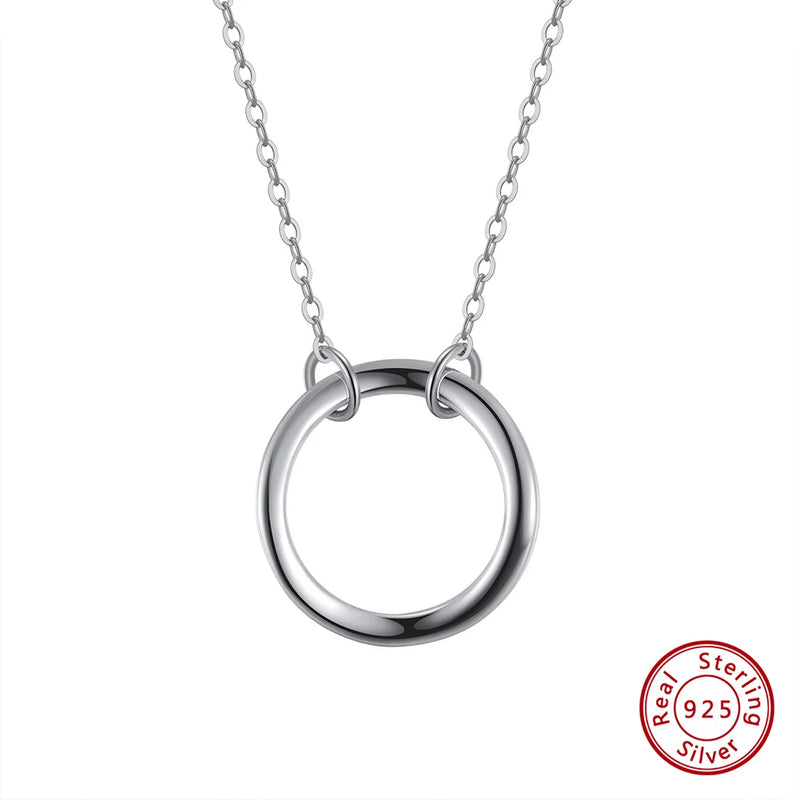 925 Sterling Silver Round Pendant Necklace Circle Dangle Necklace 14K Plated
