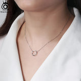 925 Sterling Silver Round Pendant Necklace Circle Dangle Necklace 14K Plated