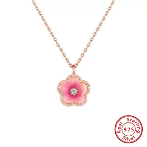 925 Silver Small Peach Blossom Pendant Necklace for Women SN318