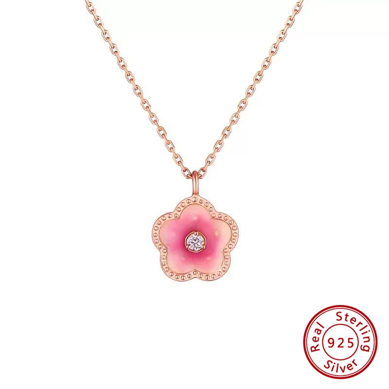 925 Silver Small Peach Blossom Pendant Necklace for Women SN318