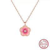 925 Silver Small Peach Blossom Pendant Necklace for Women SN318