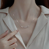 925 Silver Smile Necklace CZ Smiley Collarbone Chain Women