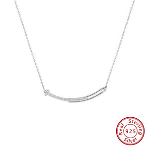 925 Silver Smile Necklace CZ Smiley Collarbone Chain Women