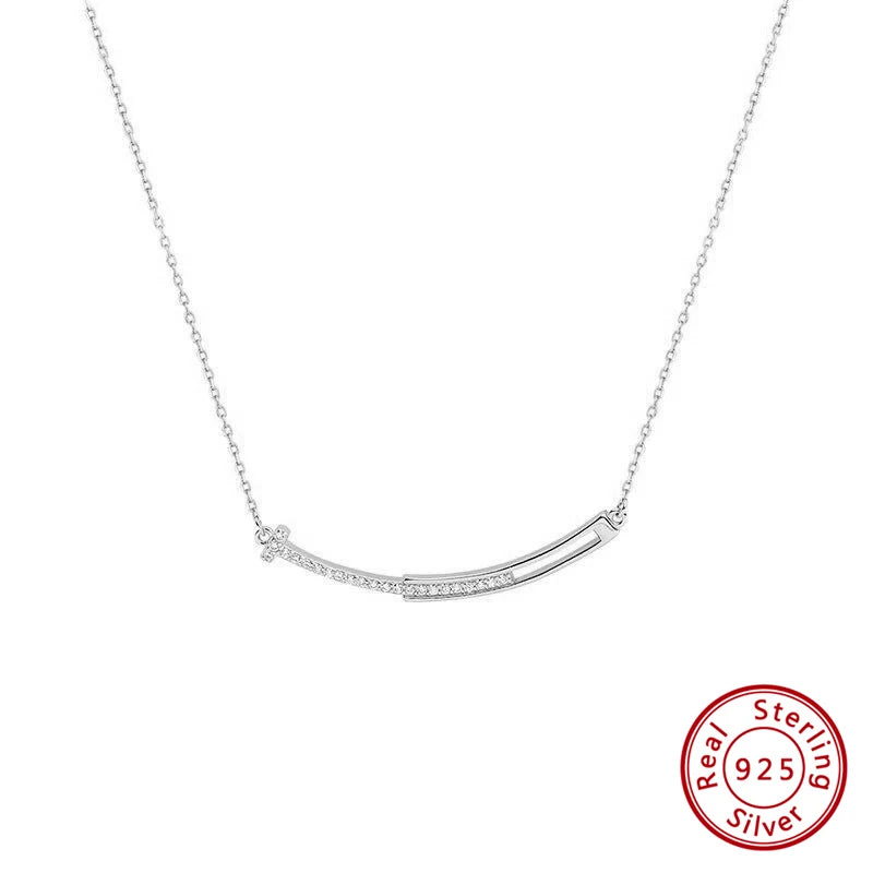 925 Silver Smile Necklace CZ Smiley Collarbone Chain Women