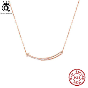 925 Silver Smile Necklace CZ Smiley Collarbone Chain Women