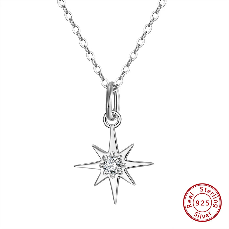 925 Silver Star Pendant Necklace with Cubic Zirconia for Women