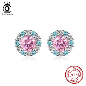 925 Sterling Silver Stud Earrings Round Zirconia 14K Plated Tiny brincos SE295