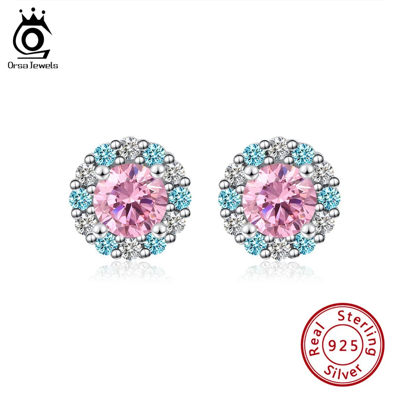 925 Sterling Silver Stud Earrings Round Zirconia 14K Plated Tiny brincos SE295