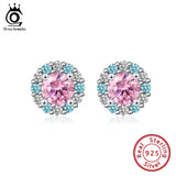925 Sterling Silver Stud Earrings Round Zirconia 14K Plated Tiny brincos SE295