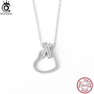 925 Sterling Silver Bowknot Necklace with Zirconia Heart Pendant