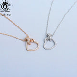 925 Sterling Silver Bowknot Necklace with Zirconia Heart Pendant