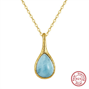 925 Silver Aquamarine Necklace Gemstone Pendant Banquet Jewelry
