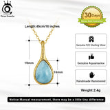 925 Silver Aquamarine Necklace Gemstone Pendant Banquet Jewelry