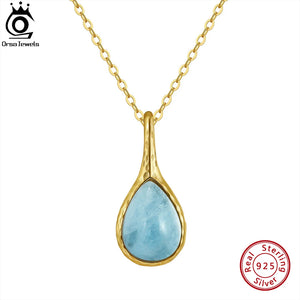 925 Silver Aquamarine Necklace Gemstone Pendant Banquet Jewelry