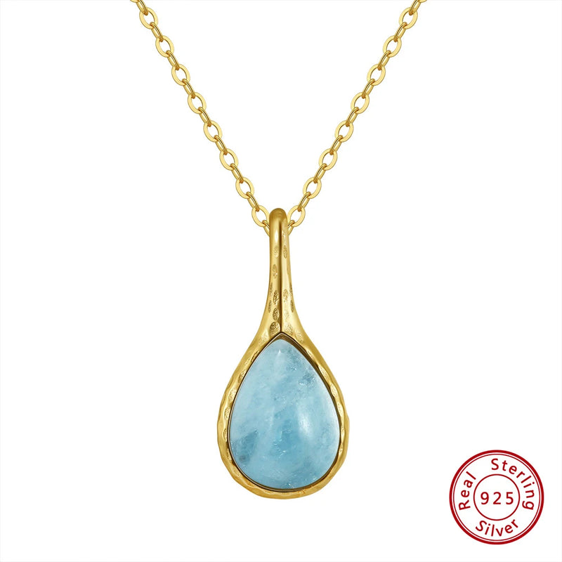 925 Silver Aquamarine Necklace Gemstone Pendant Banquet Jewelry
