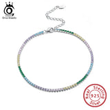 925 Silver Rainbow Zirconia Tennis Anklet for Girls