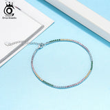 925 Silver Rainbow Zirconia Tennis Anklet for Girls