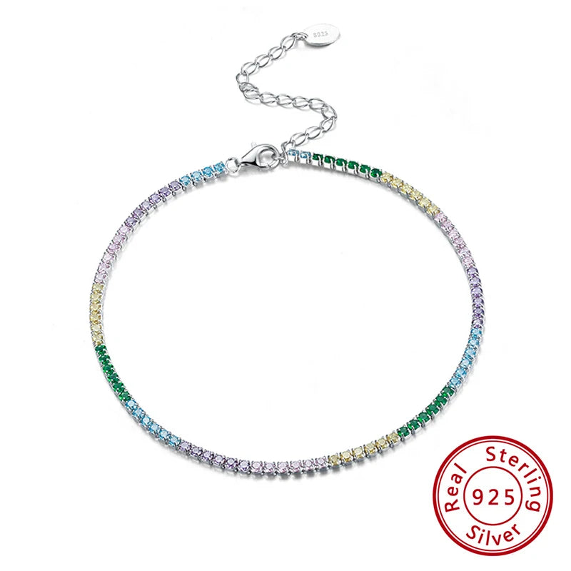925 Silver Rainbow Zirconia Tennis Anklet for Girls