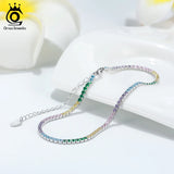925 Silver Rainbow Zirconia Tennis Anklet for Girls