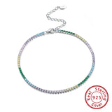 925 Silver Rainbow Zirconia Tennis Anklet for Girls